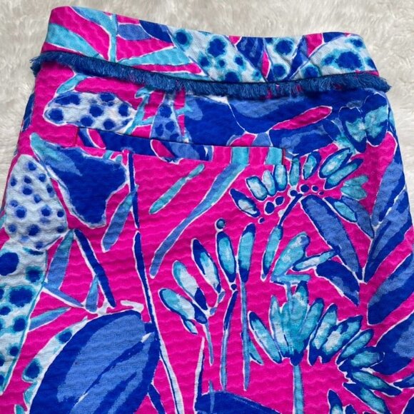 Lilly Pulitzer Adie Shorts 14 Blue Pink Floral Tropical Chino Cotton Preppy - Picture 3 of 7